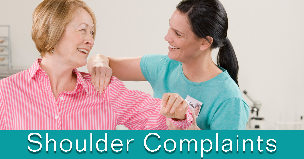 Aching shoulders? Therapist's working with an older lady's sore shoulder.