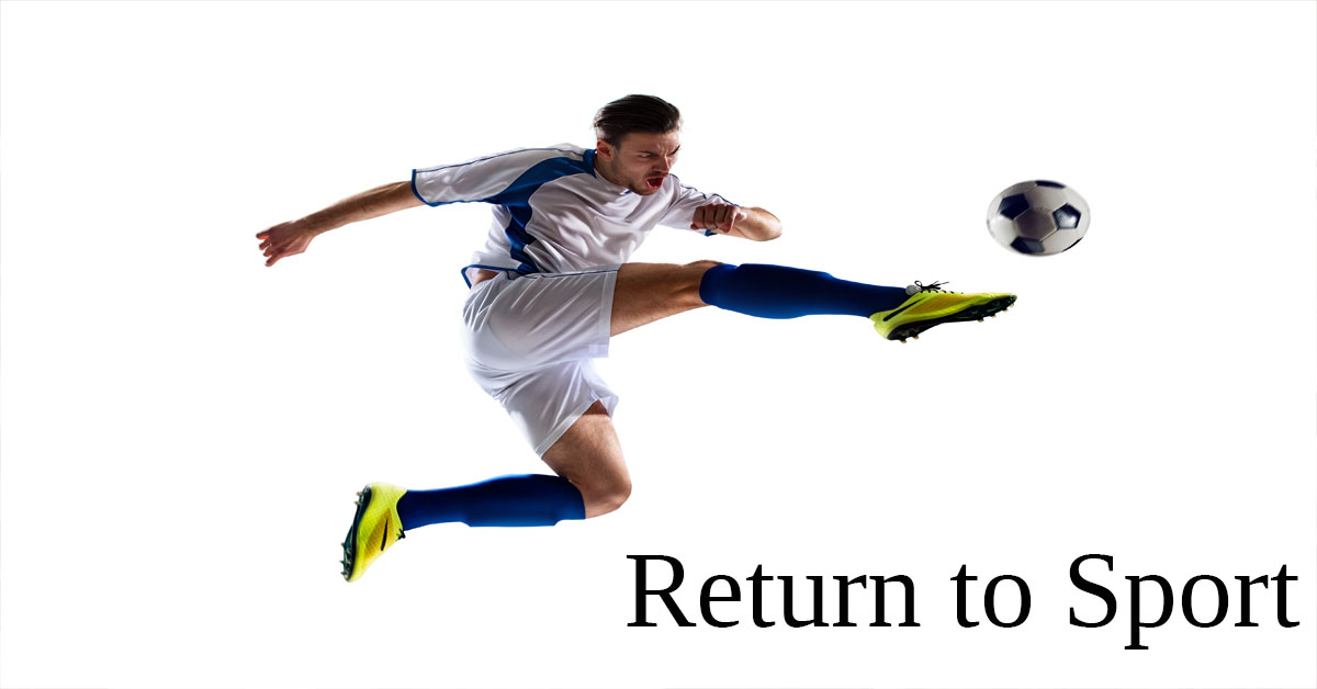 Return to Sport. Soccer player kicking a ball.