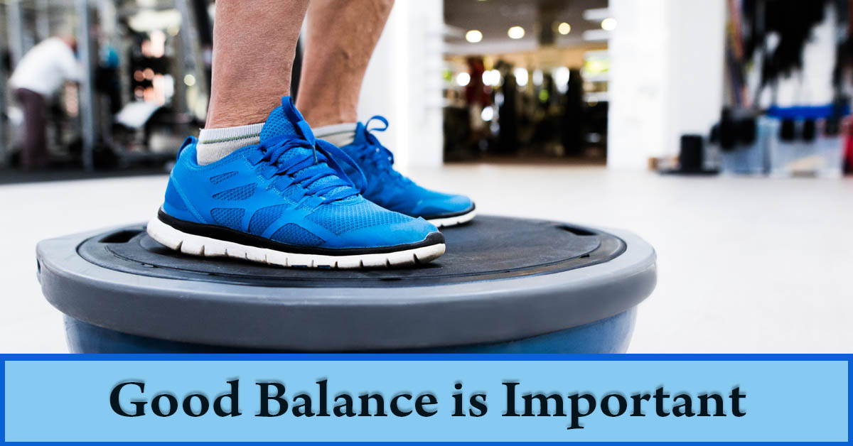 10 Essential Practices for Maintaining Balance as You Age. Picture of a caucasian male standing on a balance equipment